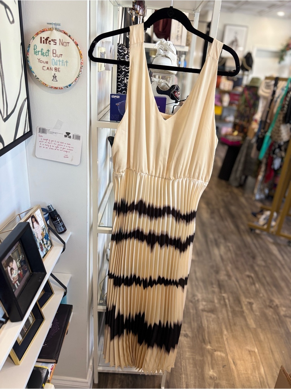 Naya Cream Midi Dress with Black Wave Accent